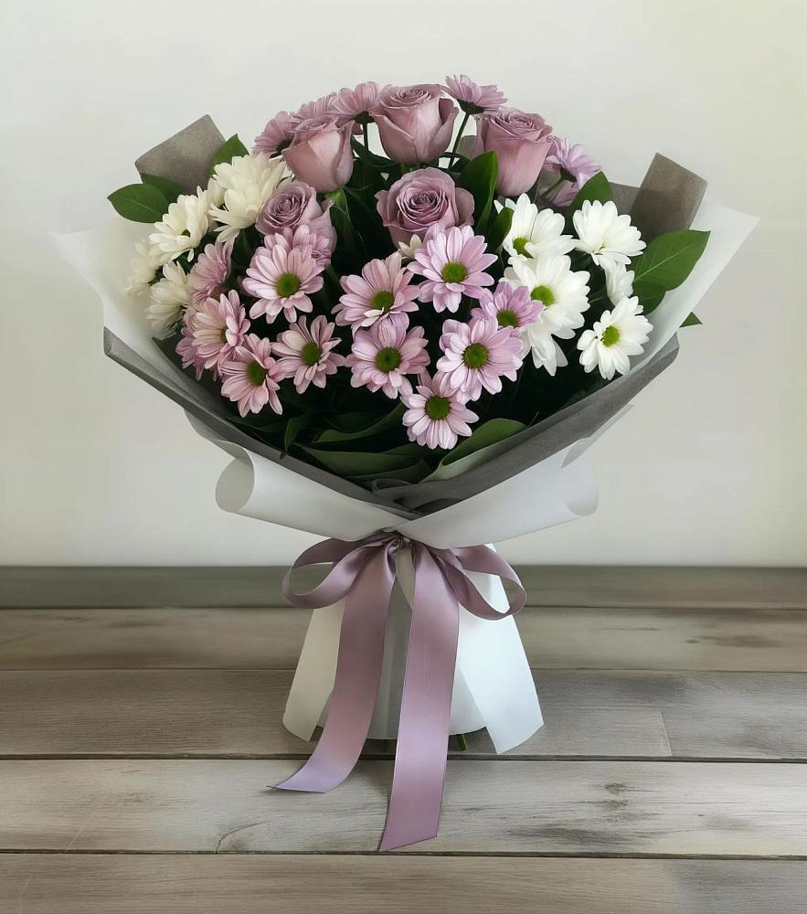 Букет цветов из: Хризантемы и Розы в Парабели