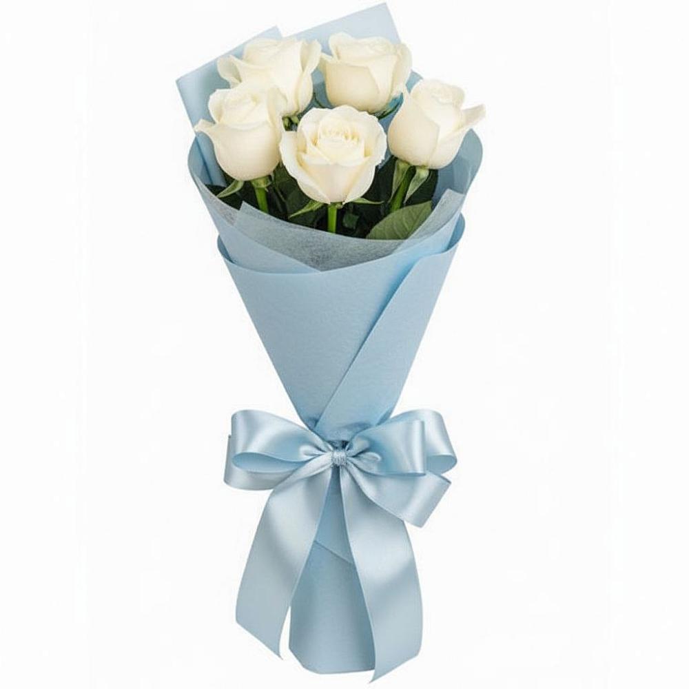 Букет 5 Белых роз Проуд в Парабели