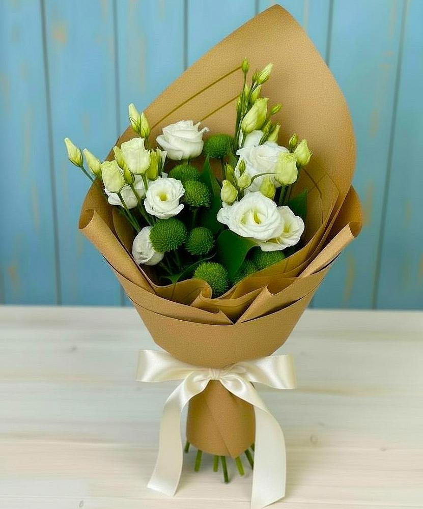 Букет цветов из: Хризантемы и Лизиантусы в Парабели