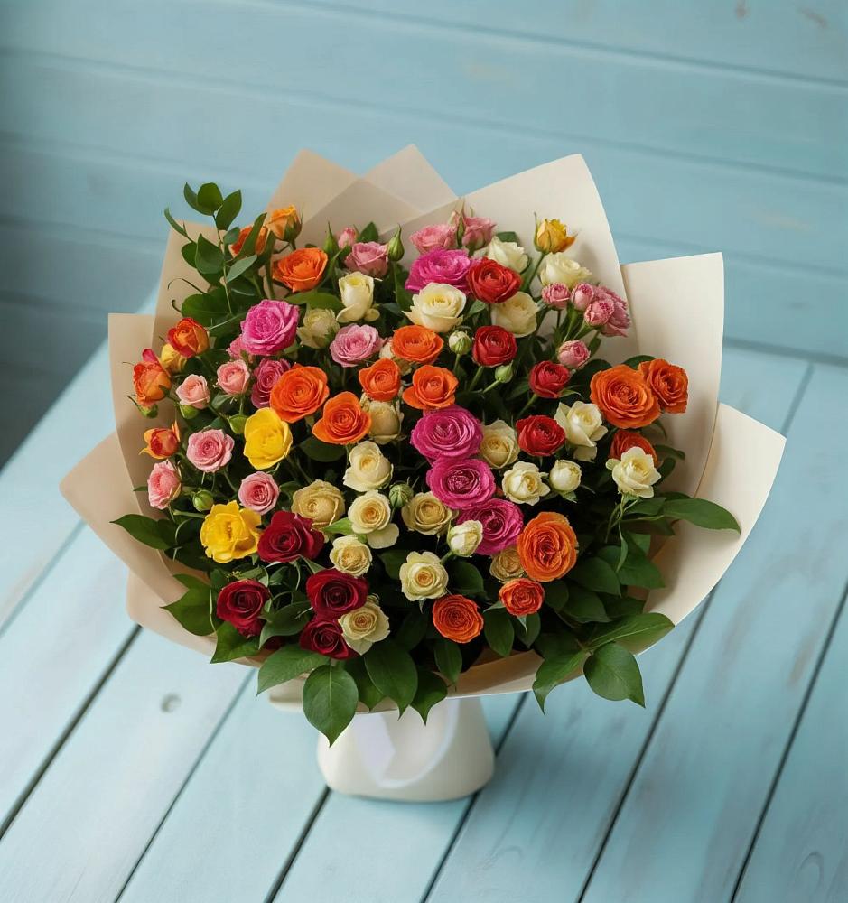 Букет Микс из разноцветных кустовых роз в Парабели