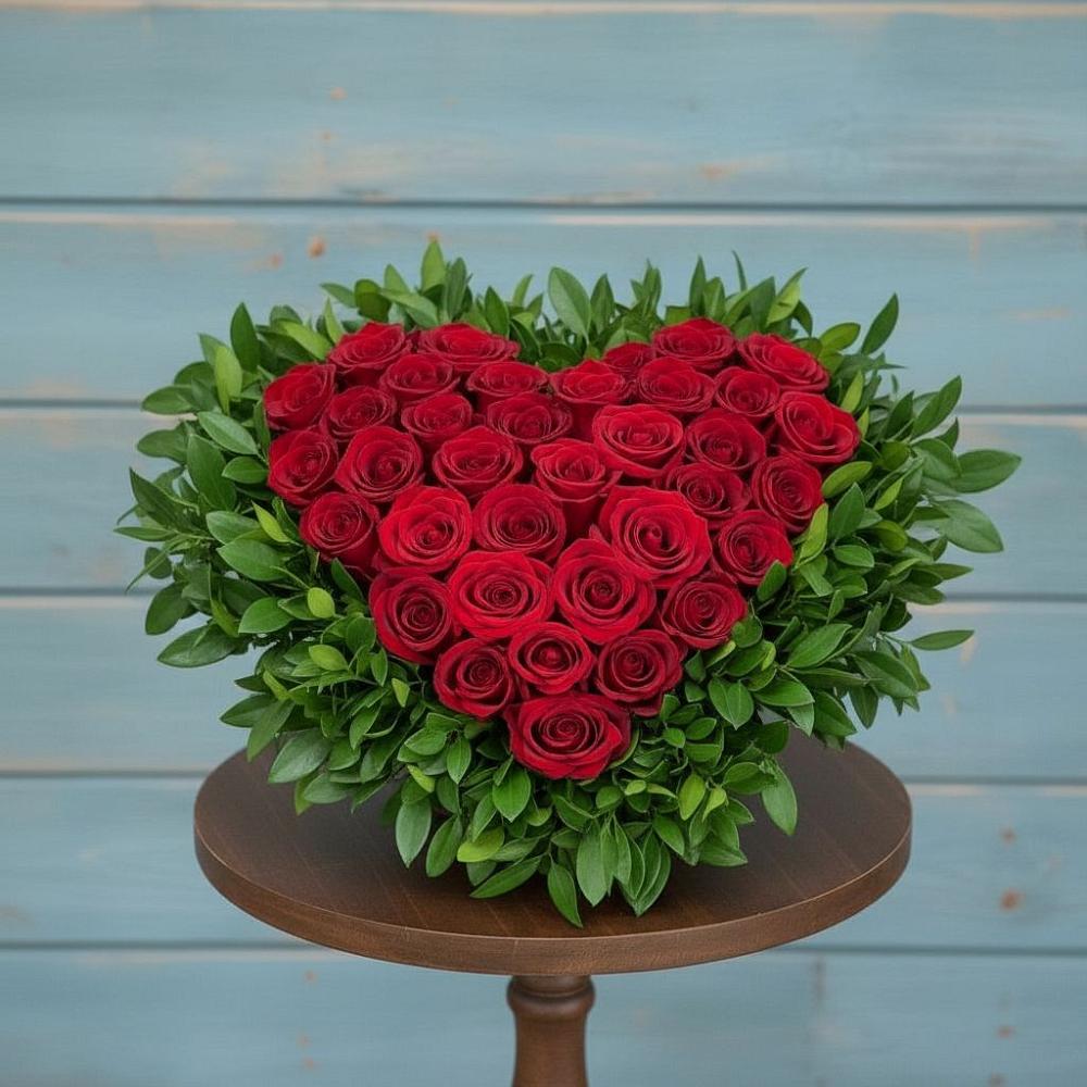 Цветочная композиция из Розы в виде сердца в Парабели