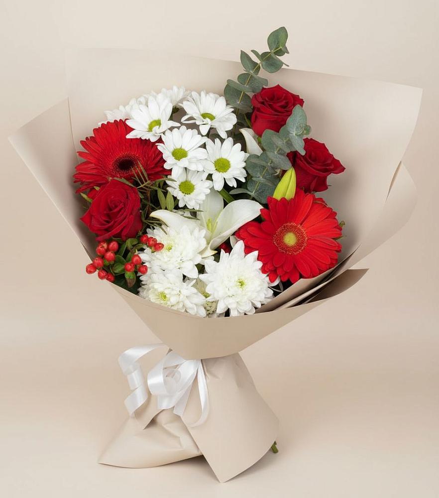 Букет цветов из: Розы, Хризантемы, Герберы и Лилии в Парабели