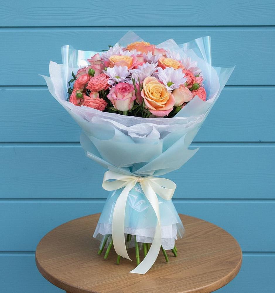 Букет цветов из: Хризантемы и Розы в Парабели