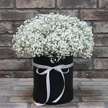 Цветочная композиция из Гипсофила в шляпной коробке в Парабели